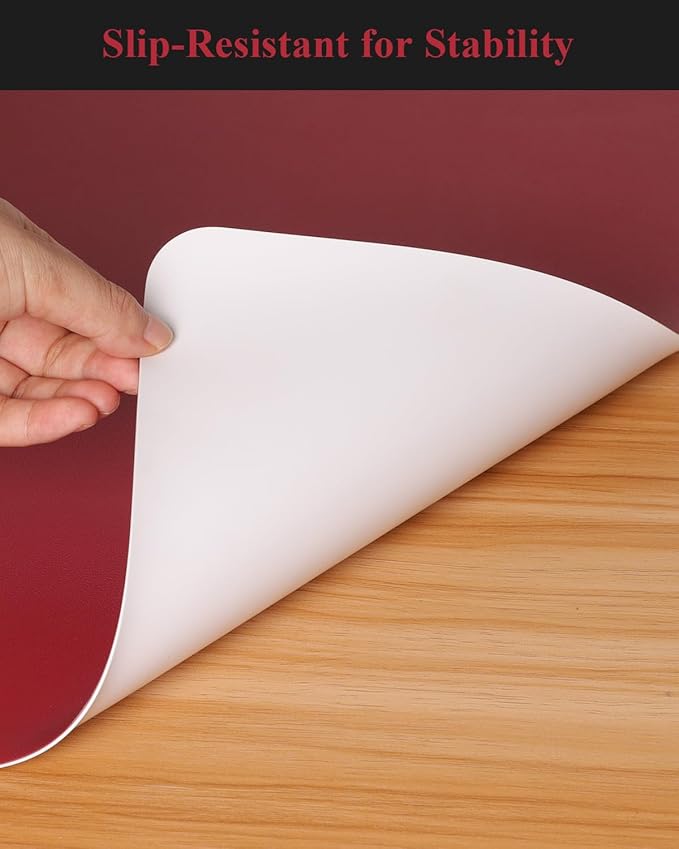 Wine Red Plastic Table Cover Protector, 36" x 60" Waterproof Easy Flat PVC Desk Pad Mat, 1.5mm Thick Rectangle Vinyl Table Top Protector for Dining Room Table, Office, Dresser