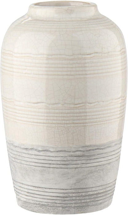 Ceramic Rustic Farmhouse Vase for Home Decor 9 inch Decorative Boho White Pottery Flower Vase for Centerpiece Living Room Bedroom Kitchen Bathroom Dining Table Mantel Shelf Decor