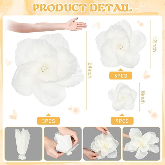 Giant Paper Flowers Artificial Large Paper Flower Decoration for Handcrafted Wall Backdrop Christmas Mexican Wedding Graduation Bridal Shower Birthday Party Supplies(White,18 Pcs)