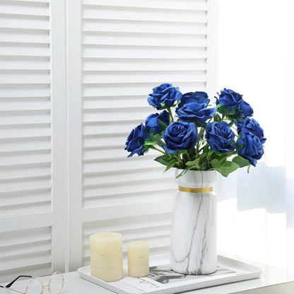 Nubry Artificial Silk Rose Flower Bouquet Lifelike Fake Rose for Wedding Home Party Decoration Event Gift 10pcs (Blue)