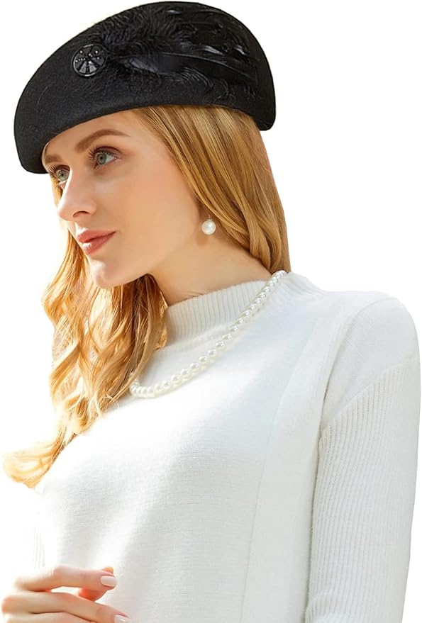 ORIDOOR Women Vintage 100% Wool Felt Flowers Bucket Cloche Bowler Hat Church Wedding Beret Hat