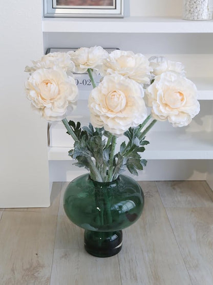 6Pcs Champagne Ranunculus Artificial Flowers 19.7’’ Realistic Faux Ranunculus Silk Peonies with Stems for Wedding Home Party Garden Outdoor Decoration(Champagne)