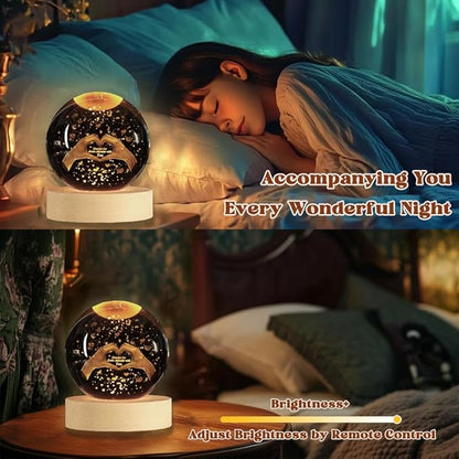 3.15In Crystal Heart Sign Ball Lamp with Wooden Base, 3D Crystal Ball Night Light, 16 Colors, Remotely Controlled, Christmas Birthday Day’s Gifts for Moms Women Girlfriends Daughters