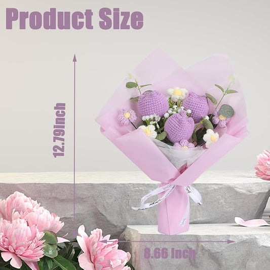 Chordobe Crochet Flower Tulip Bouquet: Handmade Artificial Flower Knitted Sunflower Bouquet for Festival Wedding Graduation Anniversary (Purple)