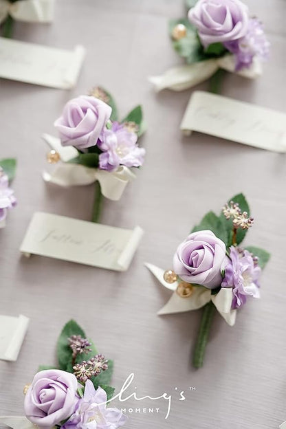 Ling's moment Artificial Wedding Flowers 1.5" Rose Buds and 2" Petite Roses 25pcs Lilac & Purple w/Stem for DIY Wedding Boutonniere Wrist Corsages Bouquets Centerpieces Arrangements