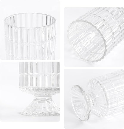 Pedestal Glass Vase, Textured Crystal Vase for Flowers, Bouquet, Vintage Transparent Vases 6.7 Inch, Decorative Flower Vases for Centerpieces, Dining Table, Home Decor, Office, Wedding, Party