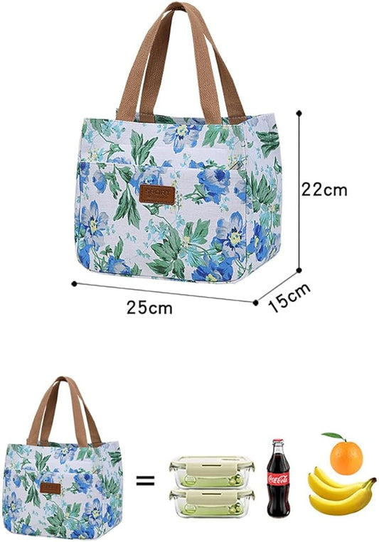 Dreubea Women's Floral Print Canvas Tote Bag - Small Reusable Shopping Handbag for Groceries, Takeout, Eco-Friendly Purse