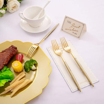 Supernal 102pcs Gold Plastic Silverware, Disposable Cutlery with Dark Gold Handle, Plastic Forks and Spoons Knives,34 Forks,34Knvies,34 Spoons,Perfect for Birthday,Party,Wedding