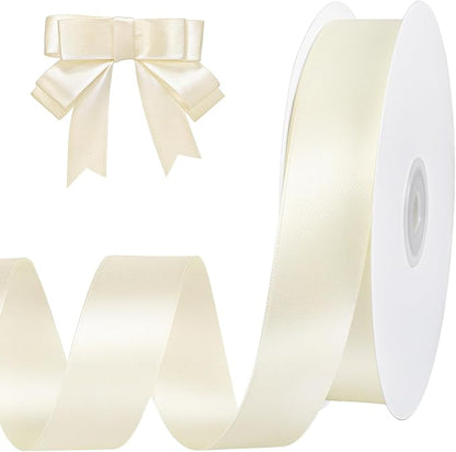 Ivory Satin Ribbon 1 inch 60 Yards Double Faced Cream Ribbon for Crafts Hair Bows Gift Wrapping Home Decor Wedding Invitation Christmas Decorations