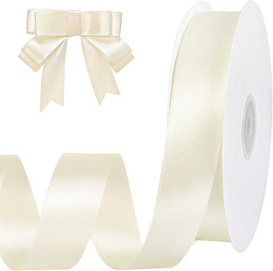 Ivory Satin Ribbon 1 inch 60 Yards Double Faced Cream Ribbon for Crafts Hair Bows Gift Wrapping Home Decor Wedding Invitation Christmas Decorations