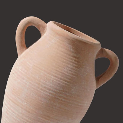 Sunddo Terracotta Vase with 2 Handles, 8 inch Rustic Ceramic Vase, Farmhouse Decor, Table Living Room Bedroom Fireplace Decor