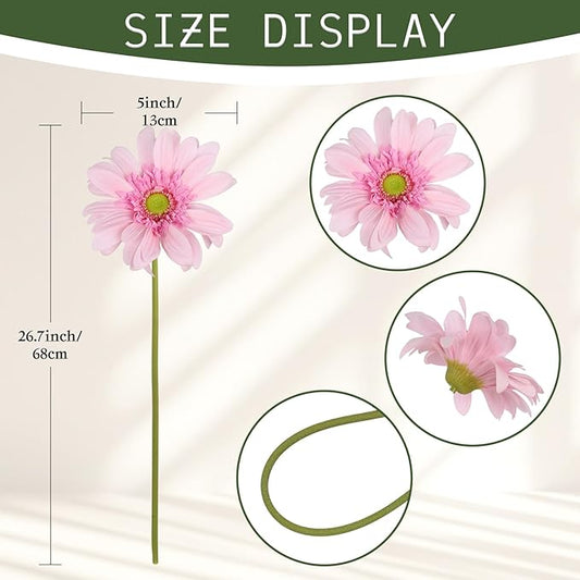 Pink Gerbera Daisy Artificial Flowers – 5PCS Real Touch Artificial Daisies with Long Stems, 26.7" Daisy Flowers Artificial for Centerpieces, Baby Showers, Wedding or Bedroom Décor