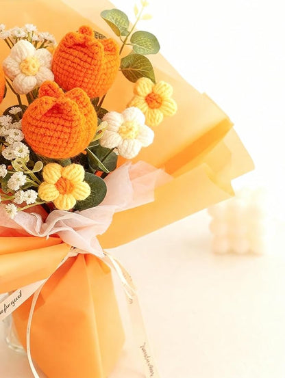 Crochet Flower Bouquet Handmade Knitted Sunflower Tulip Rose Daisy