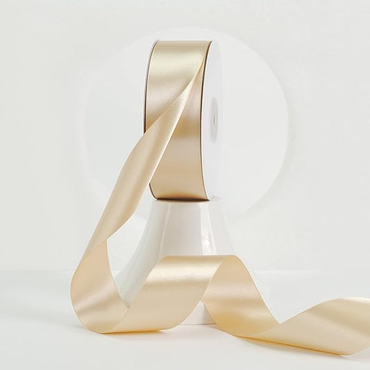 MEEDEE Champagne Satin Ribbon 1-1/2 Inch Champagne Ribbon Lux Double Faced Satin Ribbons by 50 Yards Polyester Satin Ribbons for Crafts, Wedding, Flower Bouquet, Holiday Decorating