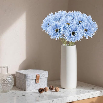 Gerbera Daisy Artificial Flowers 12pcs Faux Daisies Blue Silk Flowers with Stems for Vase Table Centerpiece Home Wedding Party Garden Decoration(Blue)