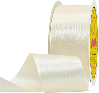 Double Face Ivory Satin Ribbon 1-1/2 inch X 25 Yards Polyester Ivory Ribbon for Gift Wrapping Very Suitable for Weddings Party Hair Bow Invitation Decorations and More