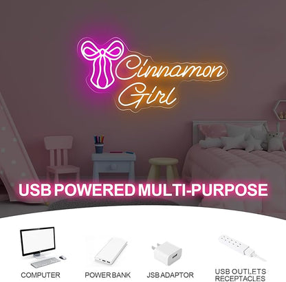 Cinnamon Girl with Bow Tie Neon Sign Sweet Cinnamon Girl Sign Room Art Decor Lana Del Rey Neon Sign Bedroom Wall Decor,Encouraging Light, Club-Warm White-17.7"x8.86"