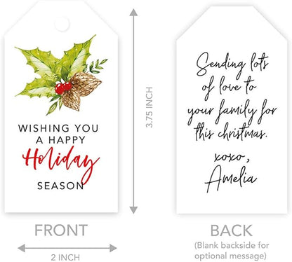 Andaz Press Christmas Holiday Season Classic Gift Tags, Happy Holidays to from and Wishing You A Happy Holiday Season, Holly Leaf Design, for Holiday Events, Parties, and Favors, 60-Pack