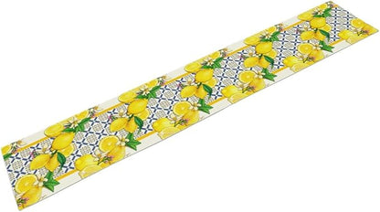 Lemon Table Runner ,Summer Blue Tiles Lemons Kitchen Dining Table Decoration Lemons Table Cover for Indoor Outdoor Home Party Decor, 13 x120 in