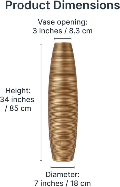 Leewadee Large Gold Home Decor Floor Vase - Wooden 34 inch Tall Farmhouse Decor Flower Holder for Fake Plant and Pampas Grass