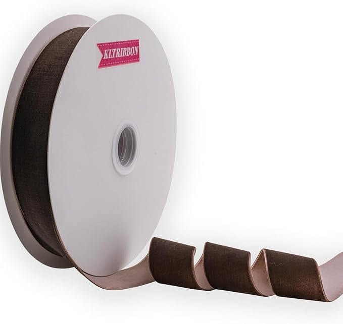 Nylon Velvet Ribbon Single Faced,1 1/2 Inch X 25Yards Spool (Brown)