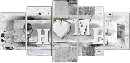 LUDUHU Love Sanctuary Canvas Print Wall Art - 5 Pieces Sweet Home Sign Wall Art,white Home Sweet Heart Painting,modern Family Wall Decor (F,Oversize 80x40inch)