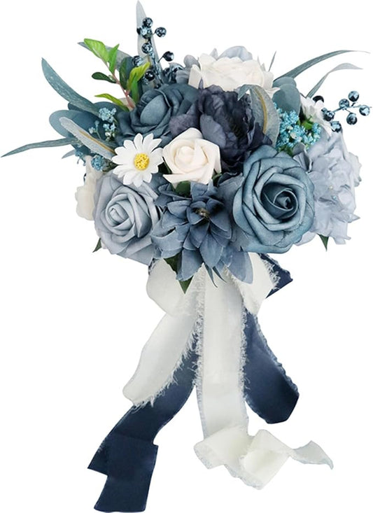 S_SSOY Wedding Bouquet Bride,Bride Bridal Bouquet Bridesmaid Artificial Flowers for Ceremony Anniversary Party Bridal Shower Decoration Wedding Bouquets (Blue)