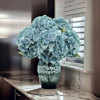 2Bouquets Artificial Fake Flowers Plants Silk Hydrangea Arrangements Wedding Bouquets Decorations Plastic Floral Home Kitchen Garden Party Festival Bar DIY (Blue Haze, 5 Flower Heads)