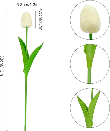 36 PCS Tulips Artificial Flowers 13" PU Fake Flowers for Wedding Home Decor(Off White)