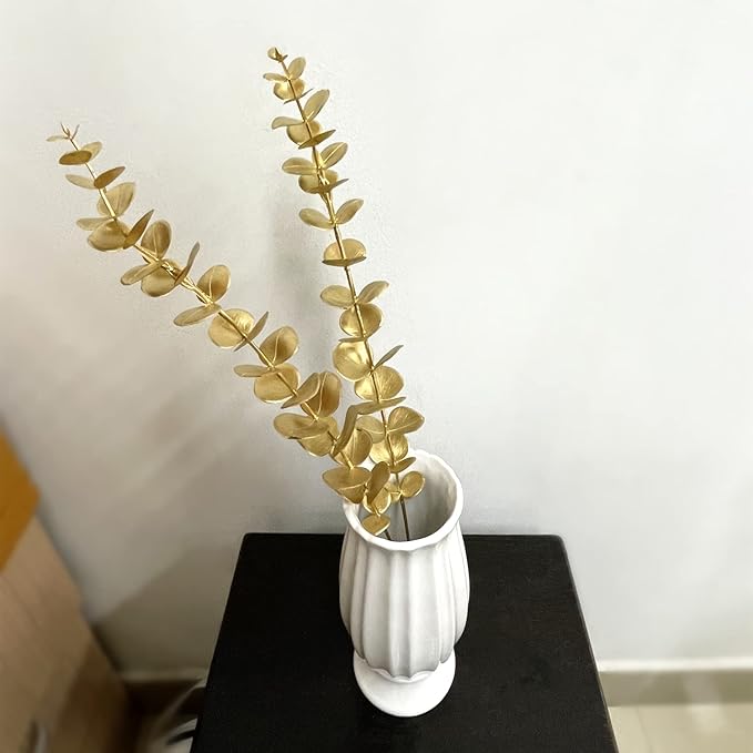 PASYOU Artificial Plants for Christmas Decor, Fake Gold Eucalyptus Plastic Grass Pick Shrubs Leaves Indoor Outdoor Home Garden Party Hotel Wedding Event Faux Table Decoration - 20 Inch Golden 10 Pack