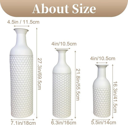 Leewadee Set of 3 Large Floor Vases – Decorative Tall Metal Vases in White (27/20/16 inches) – Elegant Home Decor for Stylish Interiors