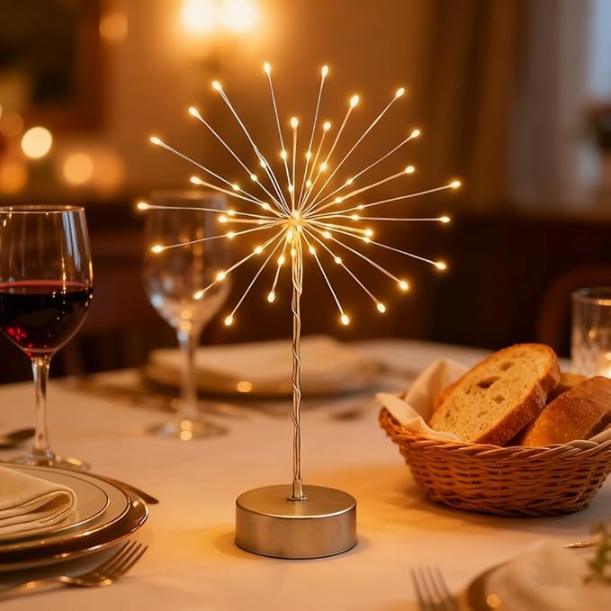 Nest and Flowers Table Lights, Firework LED Decorative Lamp, Christmas Decoration for Party, Romantic Ambient Lighting for Bedroom Living Room, Indoor Decor Gift for Family & Friends(4PCS,White light)