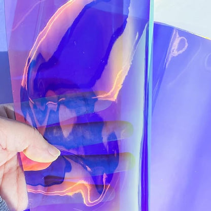 ONEART | 16 Gauge Holographic Iridescent Plastic Vinyl, 16"x54" Transparent Vinyl Fabric-Purple