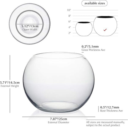 WGV Bowl Glass Vase Bulk, Diameter 8", Height 6", Open Width 5", (Multiple Sizes Choices) Clear Bubble Planter Terrarium Fish Bowl for Wedding Event Home Decor, 6 Pieces (VBW0008A)