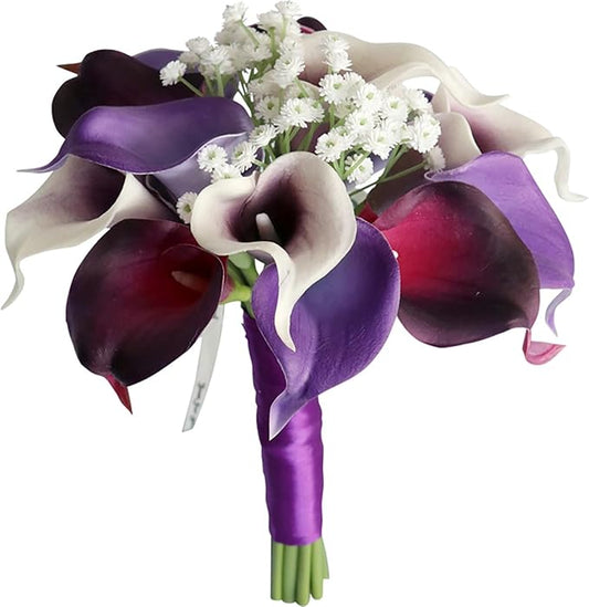 S_SSOY Wedding Bouquet Bride,Bride Bridal Bouquet Bridesmaid Artificial Flowers for Ceremony Anniversary Party Bridal Shower Decoration Wedding Bouquets (Purple Calla Lily)