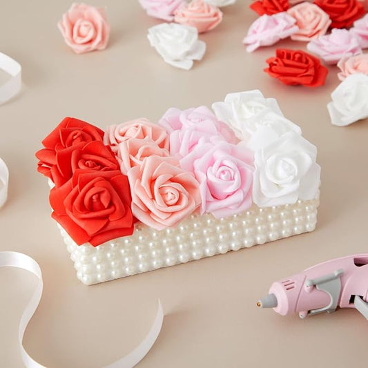 Bright Creations Colorful Foam Rose Heads - 100-Pack, 3 x 3 x 1.25 in, Mixed Pink White Red - Artificial Roses Bulk Mixed Color & 3D Foam Craft Flowers - DIY Decoration & Party Decor