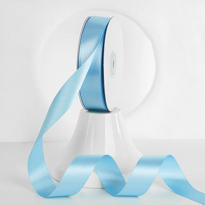 MEEDEE Blue Ribbon 1 Inch Light Blue Satin Ribbon Lux Double Faced Satin Ribbons by 50 Yards Polyester Blue Wrapping Ribbons for Crafts, Weddings, Flower Bouquet, Holiday Decorating