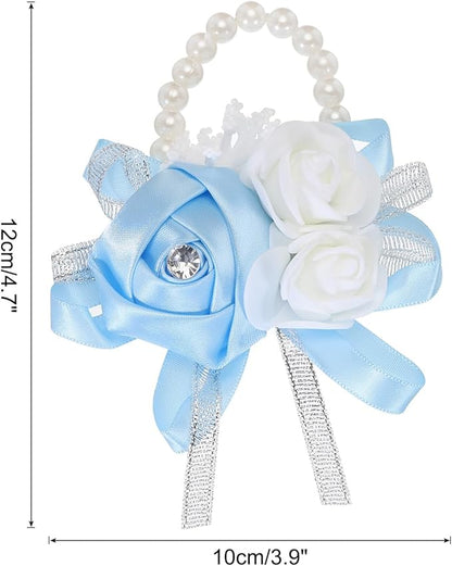 MECCANIXITY Wrist Corsage Artificial Flower Bracelets Rose Wrist Bride Groom Decorative for Wedding Ceremony Prom Party Anniversary Sky Blue