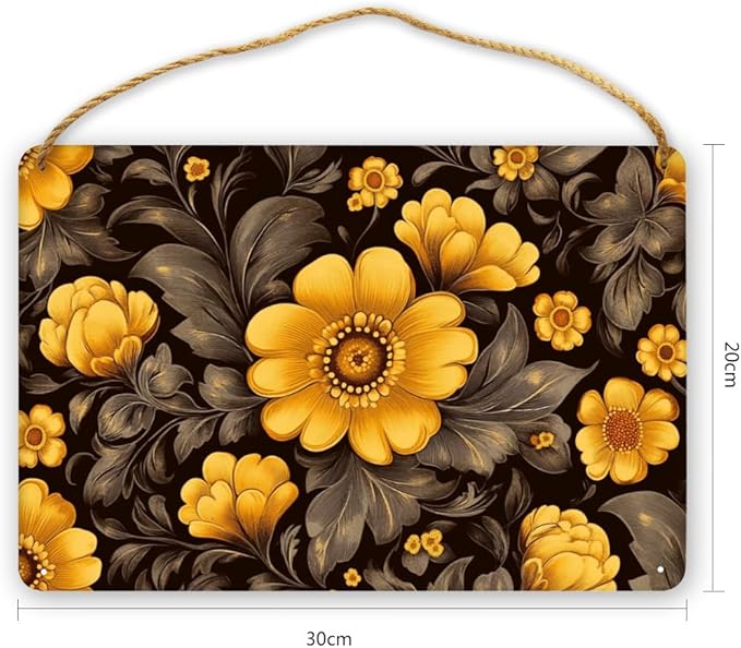 Opulent Black & Gold Floral Dining Wooden Sign 12x8 Inch - Inviting Dining Room Decors for Hosts & Floral Aficionados, Grand Accent to Enhance Gatherings with Vintage Floral Elegance