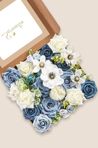 Serwalin Artificial Flowers, Dusty Blue Silk Fake Flowers Cake Flower for Wedding Bouquet Table Centerpieces Arrangements Party Baby Shower Home Decor Floral Arrangement
