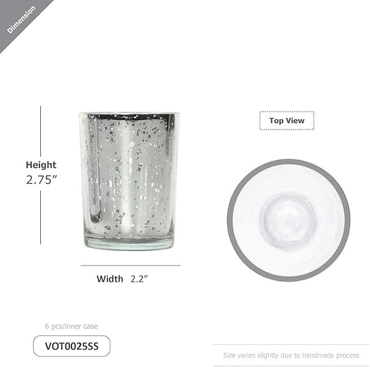 WGV Silver Speckled Tea Light Votive Candle Holder 2.2x2.75, Small Tiny Utility Cylinder Mercury Glass Vase, Home Accent Decor, 24 Pieces