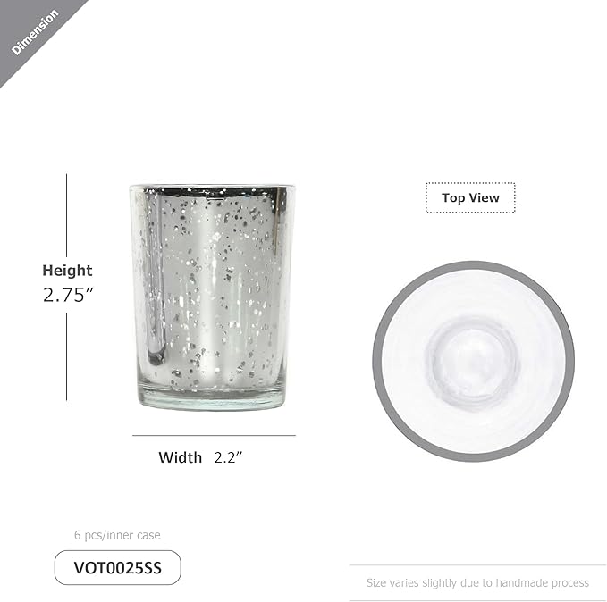 WGV Silver Speckled Tea Light Votive Candle Holder 2.2x2.75, Small Tiny Utility Cylinder Mercury Glass Vase, Home Accent Decor, 1 Pc