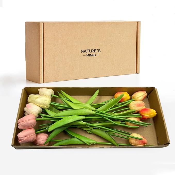 20pcs Blue Faux Tulips Flowers Fake Flowers Bouquets 13.5" Mother's Day Easter Valentine’S Day Gifts in Home Kitchen Wedding Dining Table Decorations Aesthetic No Odor