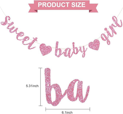 BEISHIDA Pink Glitter Girl Baby Banner,NO DIY, Pre-Strung Baby Gender Party Banner For Girls, Girls Shower Decorations,First Birthday Sweet party supplies
