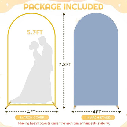 7.2FT Arch Backdrop Stand and Dusty Blue Arch Cover Set Metal Arch Stand Backdrop with Wedding Arch Stand Covers Balloon Arched Frame with Cover for Baby Shower Birthday Party Ceremony Grad Decor