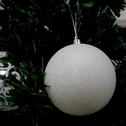 4E's Novelty White Snowball Christmas Ornaments Set of 12 - Large 3.15" Iridescent Shatterproof Glitter Balls for Christmas Tree, Winter Wonderland Decorations
