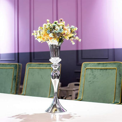 Metal Trumpet Wedding Flower Vases, 22" Tall Elegant Table Centerpiece Vases, Gold Flower Arrangement Stands for Anniversary Ceremony Birthday Party Event Wedding Home Decoration (Silver, 22"-2pcs)
