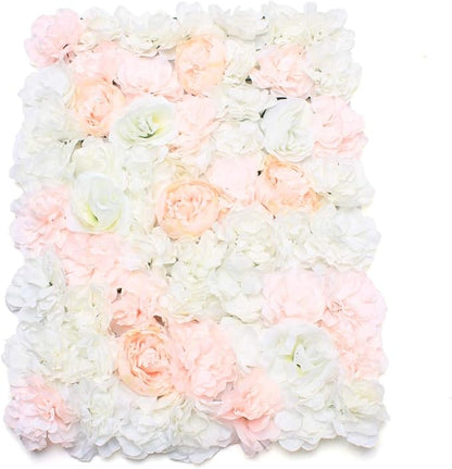 5 PCS Artificial Flowers Wall Decoration 24" x 16" Decorative Hydrangea Flower Panels Flower Wall for Home Party Wedding Christmas Festival Photo Backgdrop Decor (5 PCS, Champagne+Pink+White)