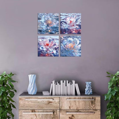 Pankila Abstract Canvas Flowers Wall Art Floral Poster White Red Flower Wall Decor Life Pictures for Living Room Bedroom Bathroom Home Decorations Framed Artwork Ready to Hang (16''W x 16''H x 4)