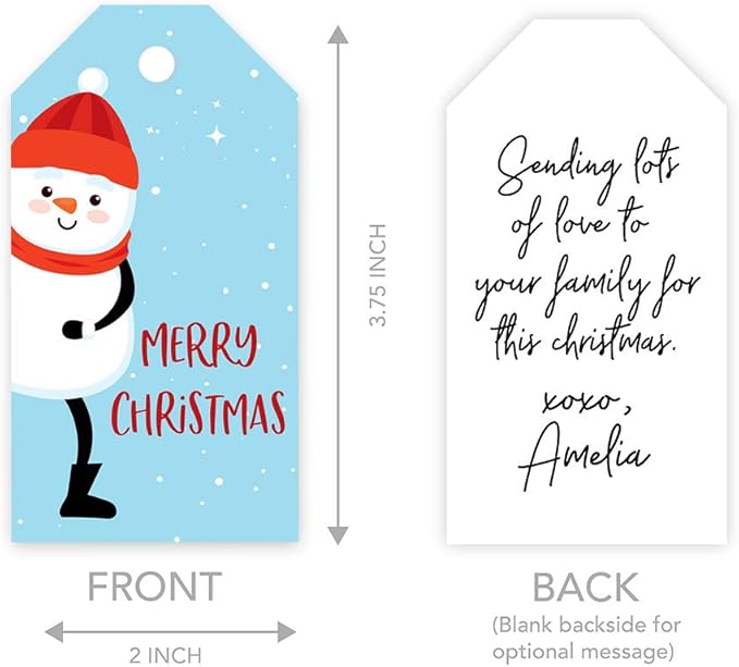 Andaz Press Christmas Holiday Season Classic Gift Tags, Merry Christmas to from Classic Favor Tags, Snowman with Stars Design, for Holiday Events, Parties, and Favors, 60-Pack